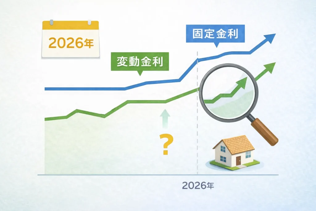 2026年時点の住宅ローンで変動金利と固定金利をどう考えるかを示した比較図版イメージ