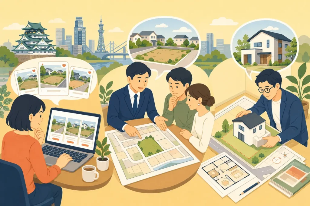 ポータルサイト・不動産会社・住宅会社を活用して土地を探す様子