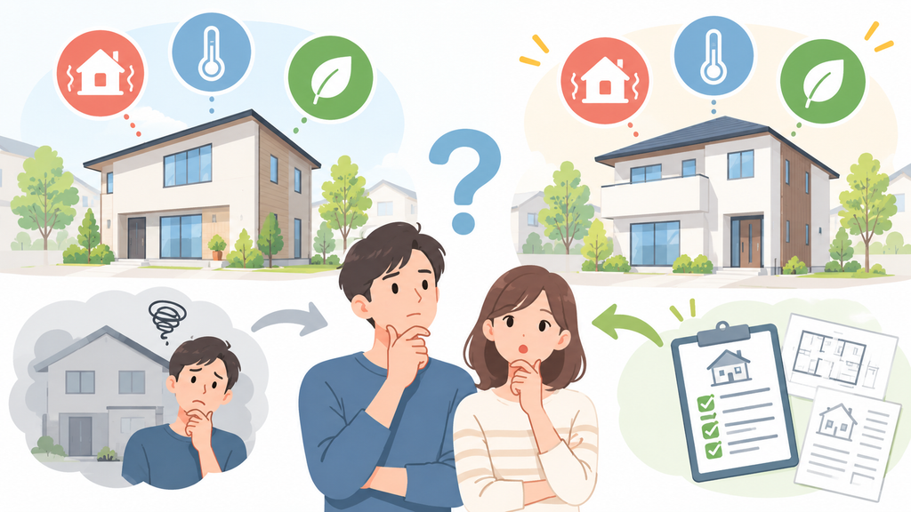 建売住宅の性能を物件ごとに比較・確認するイメージ