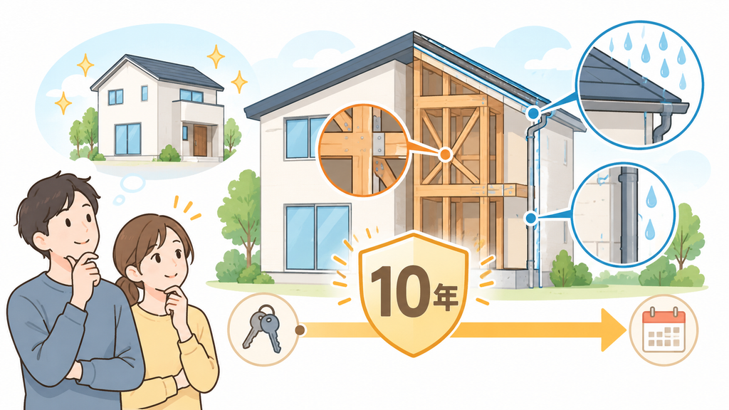 新築住宅の重要部分に10年間の瑕疵担保責任があることを示す図